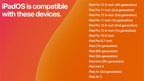 الأجهزة المدعومة من تحديث iPadOS 14