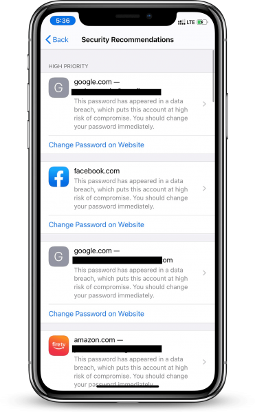 تحديث iOS 14 - الاقتراحات الأمنية