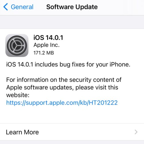 ابل تطلق تحديث iOS 14.0.1 - أول تحديث فرعي لإصلاح مشاكل iOS 14