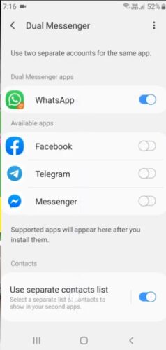 حل مشكلة عدم ظهور جهات الإتصال عند تشغيل 2 واتساب على هواتف سامسونج