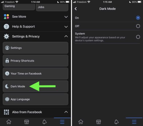 فيسبوك يبدأ إطلاق الوضع الليلي Dark Mode للتطبيق على الايفون والأندرويد!