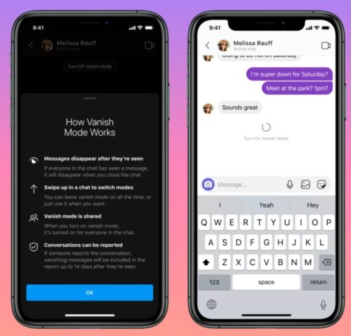 ما هي الرسائل ذاتية الاختفاء Vanish Mode في ماسنجر و انستقرام ؟