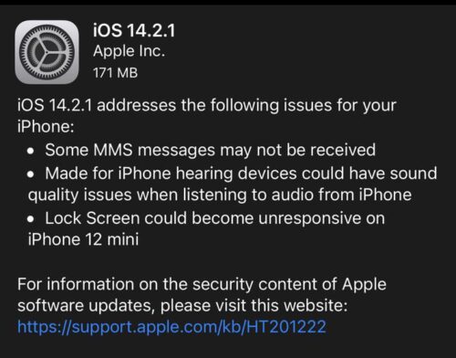 ابل تطلق تحديث iOS 14.2.1 لإصلاح مشاكل في هواتف ايفون 12
