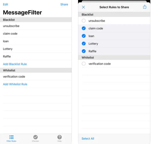 تطبيق فلتر الرسائل النصية MessageFilter Pro