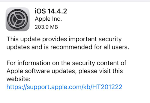 ابل تطلق تحديث iOS 14.4.2 لإصلاح مشاكل أمنية في النظام