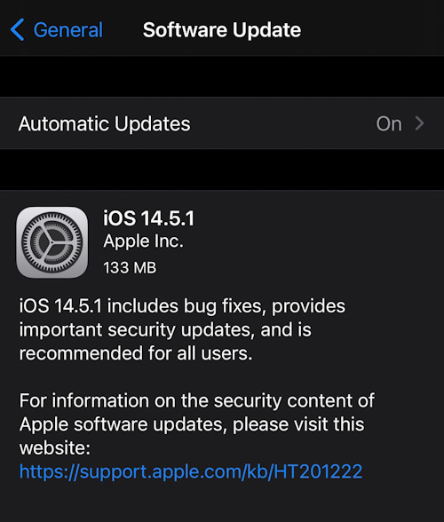 تحميل تحديث iOS 14.5.1 على الايفون