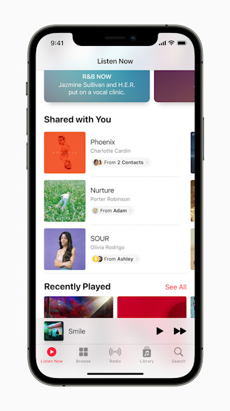 مزايا تطبيق الموسيقى Apple Music في تحديث iOS 15 و iPadOS 15 ميزة Shared with You