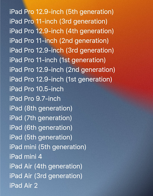 أجهزة الايباد المدعومة من تحديث iPadOS 15