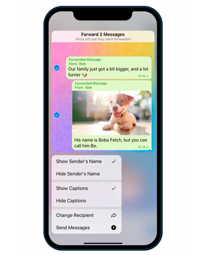 خيارات متعددة عند إعادة تمرير الرسائل في تيليجرام