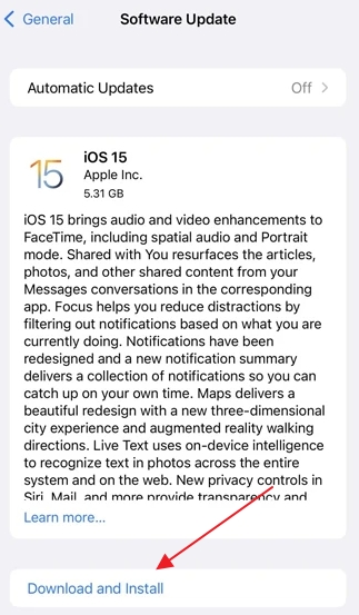 تنزيل وتثبيت تحديث iOS 15 على الايفون