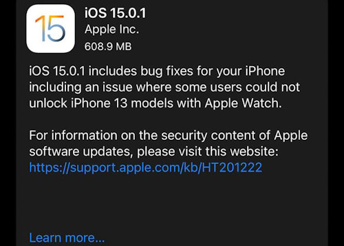 ابل تطلق تحديث iOS 15.0.1 لإصلاح بعض المشاكل!