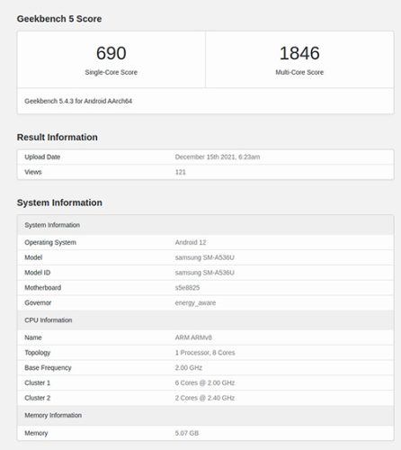 هذه هي نتائج هاتف Galaxy A53 5G على منصة GeekBench!