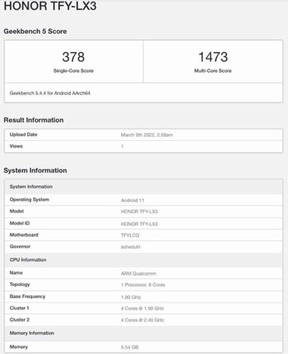 رصد هاتف Honor X8 على منصة GeekBench بمعالج Snapdragon 680!