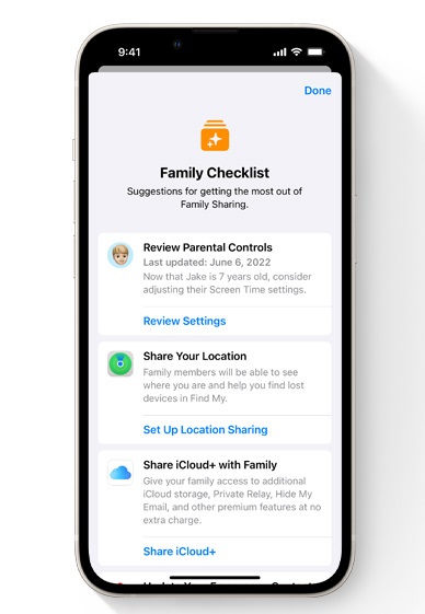 المشاركة العائلية في iOS 16