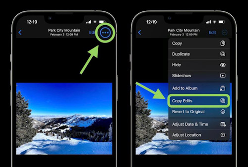 نسخ ولصق تعديلات الصور في تحديث iOS 16 
