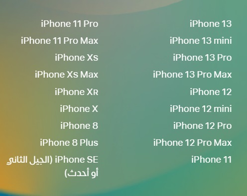 هواتف الايفون المتوافقة مع تحديث iOS 16