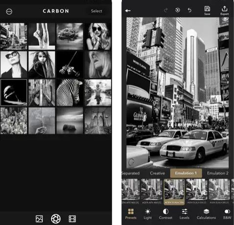 تطبيق Carbon12 - الصور بالأبيض والأسود