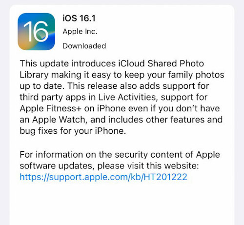 تحميل تحديث iOS 16.1