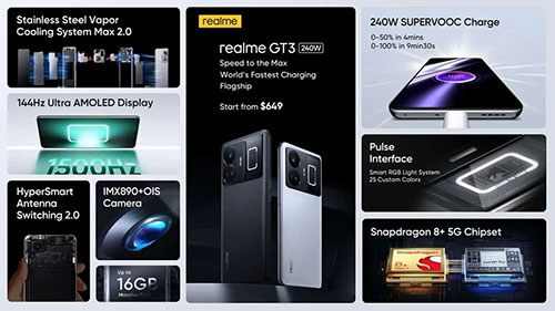هاتف Realme GT3 بسرعة شحن 240 وات يشق طريقه إلى الأسواق العالمية